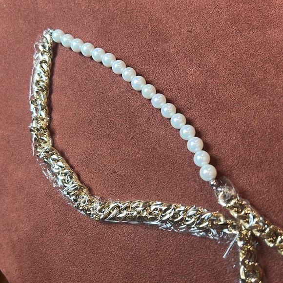 New Rare Romance modern Pearl and Gold Link Metal snake Necklace chain unisex - Picture 5 of 8